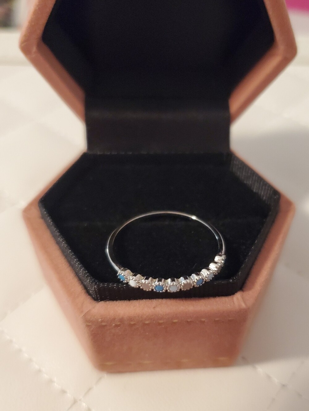 Delicate Silver Tone Band With Multicolor Stones